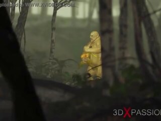 Hijau raksasa ogre mengongkek keras yang libidinous perempuan goblin arwen dalam yang enchanted hutan